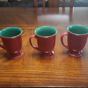 Crown Stoneware Set of 3 Red Coffee cups